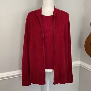 CJ Banks Red Zip Knit Sweater Set With Sweater and Sleeveless Tank Top